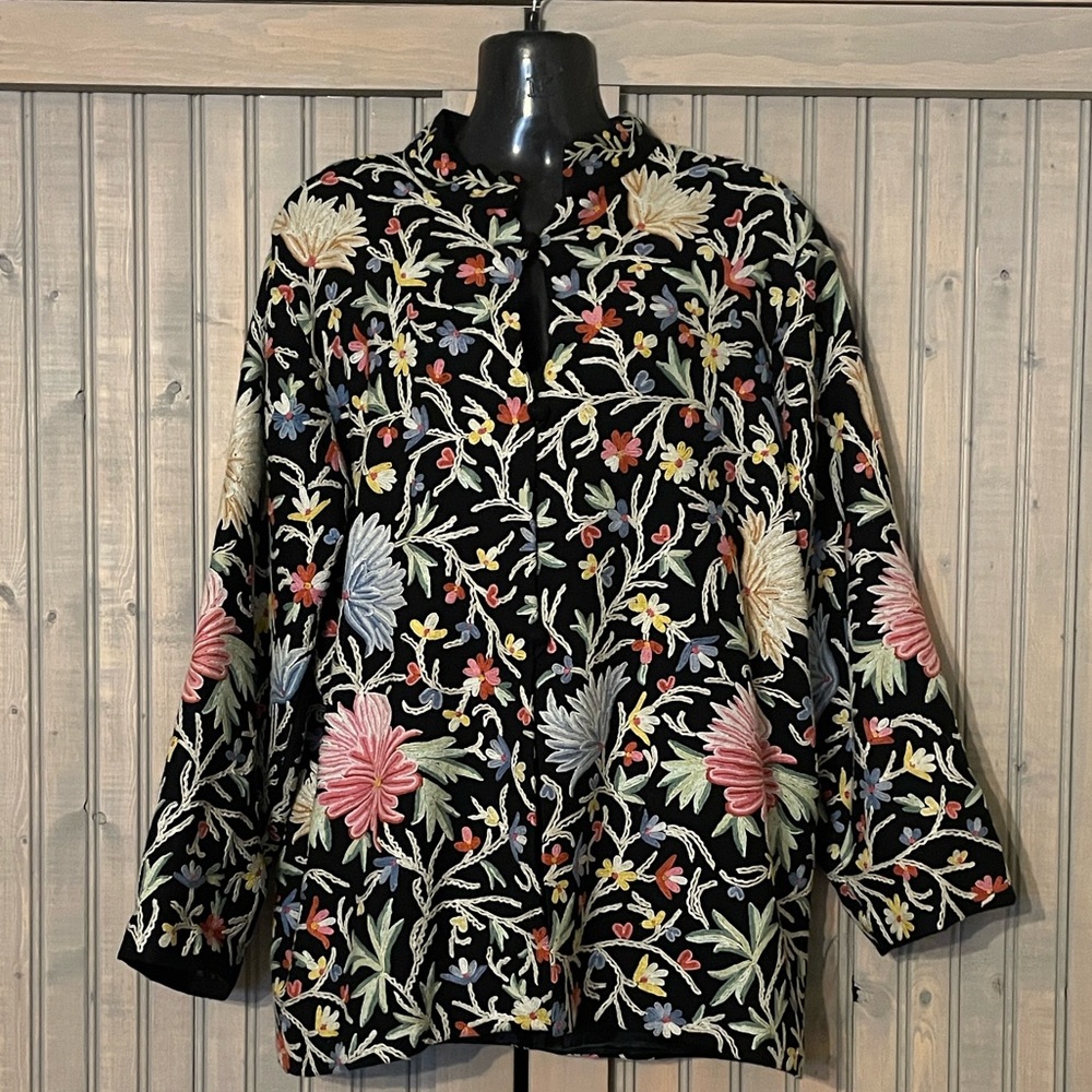Vintage Black Floral Embroidered Jacket